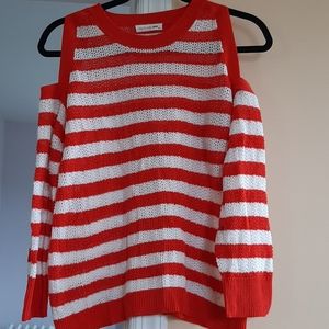 Rag & bone knit striped open shoulder sweater